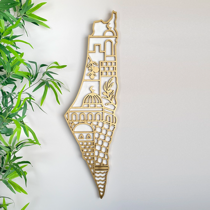 Palestine Map with Heritage Icons & Resin Finish