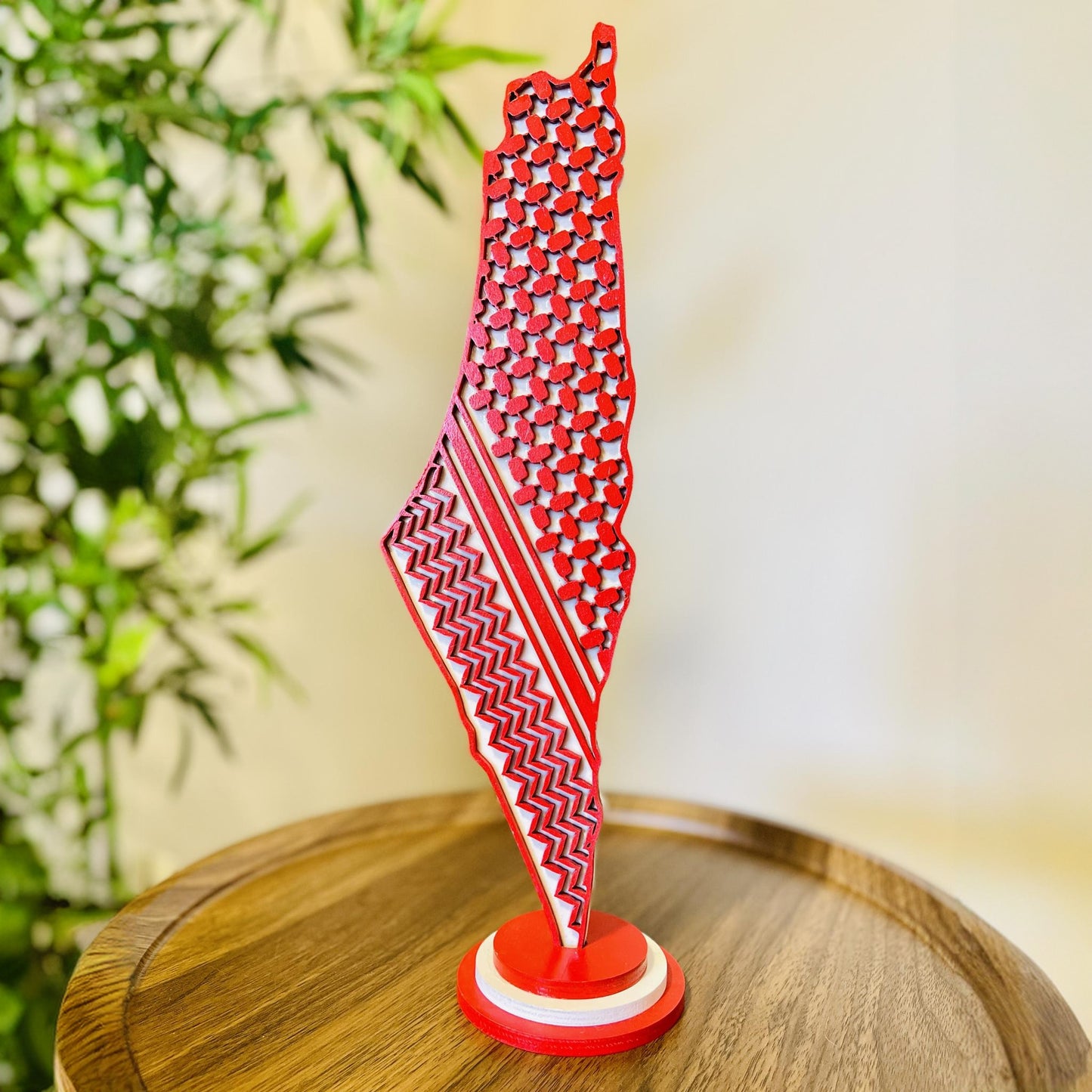 Palestine Map with Red keffiyeh & Resin Finish on a stand