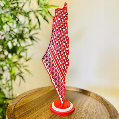 Palestine Map with Red keffiyeh & Resin Finish on a stand