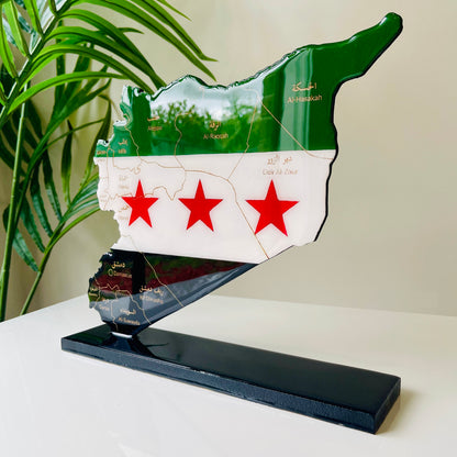 Syria Wooden Map with Resin Finish on a stand