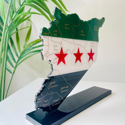 Syria Wooden Map with Resin Finish on a stand