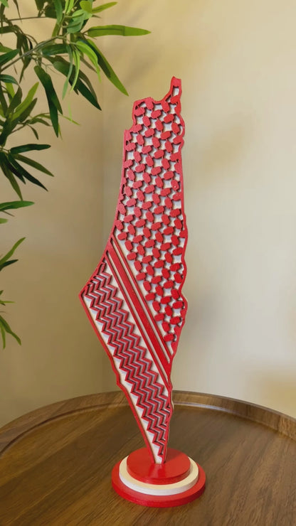 Palestine Map with Red keffiyeh & Resin Finish on a stand