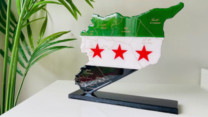 Syria Wooden Map with Resin Finish on a stand